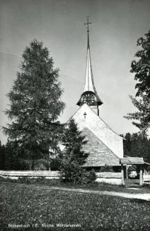 Ansichtskarte «Röthenbach i. E., Kirche Würzbrunnen»; gelaufen am 26.8.1968 von Röthenbach i. E. nach 8952 Schlieren ZH