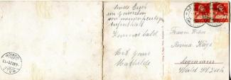 Doppelkarte «Pension Chuderhüsi, Röthenbach i. E.»; gelaufen am 4.7.1921 von Röthenbach nach Wald ZH (Rückseite)